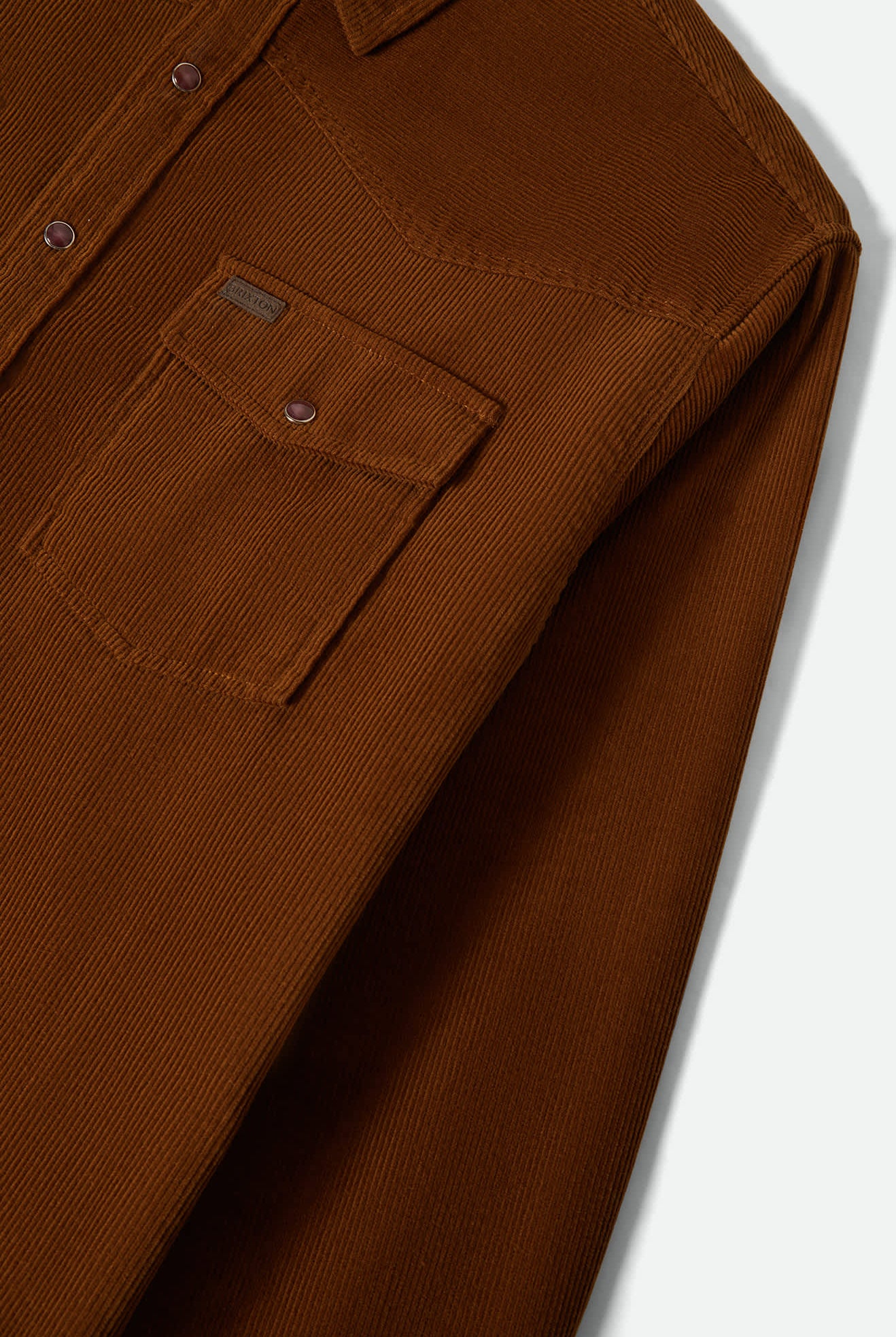 Men's New West Relaxed Overshirt in the color Washed Copper Corduroy - Additional Laydown image