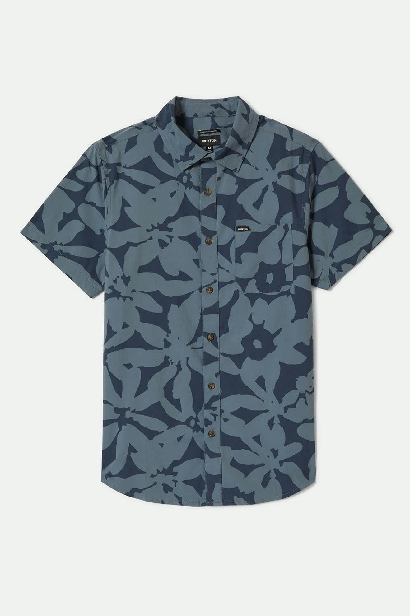 Men's Charter Print S/S Shirt in the color Washed Navy/Azure Blue Floral - Front Product View