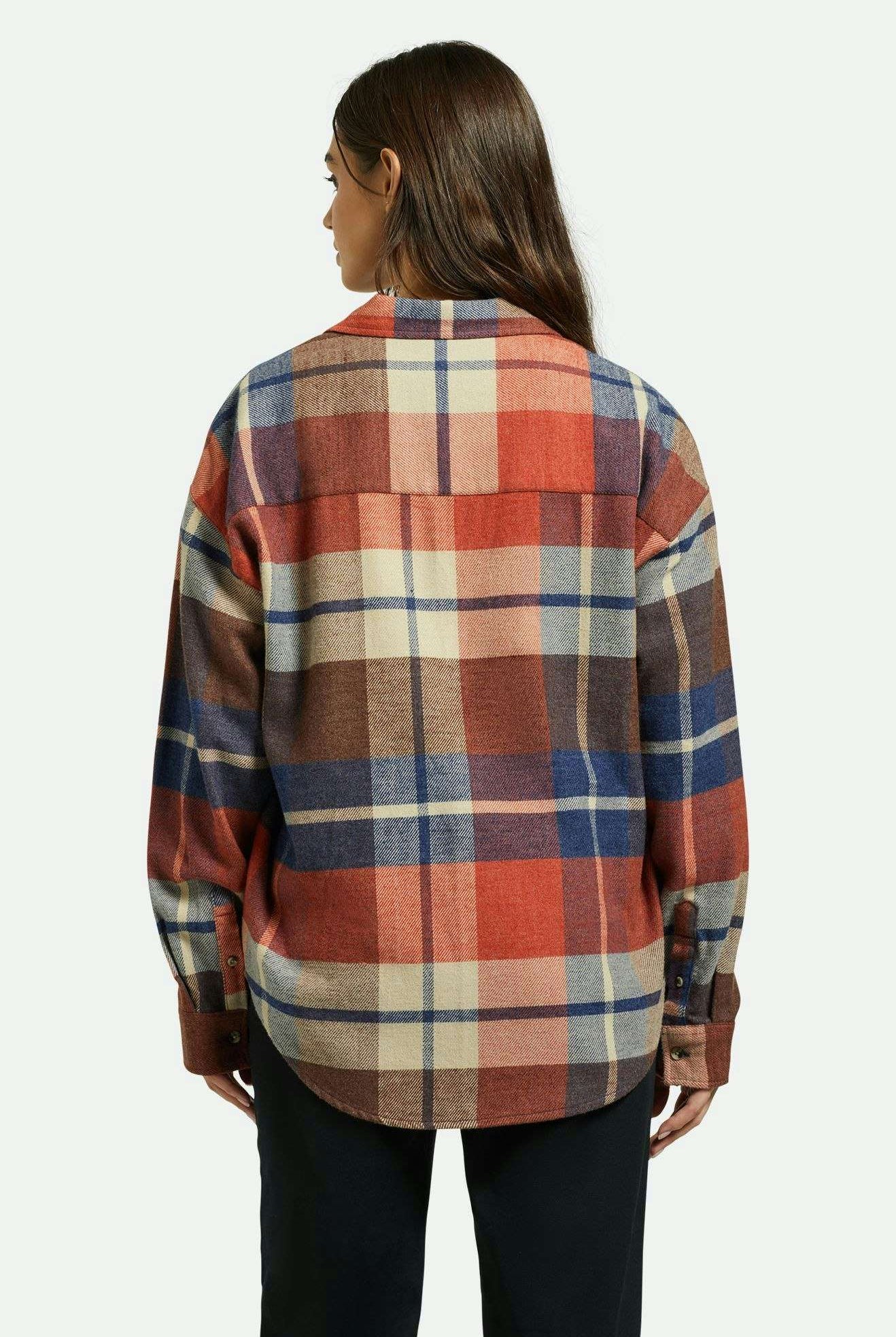 Women's Back Fit Image | Bowery Women's Classic L/S Flannel - Navy/Mars Red/Whitecap
