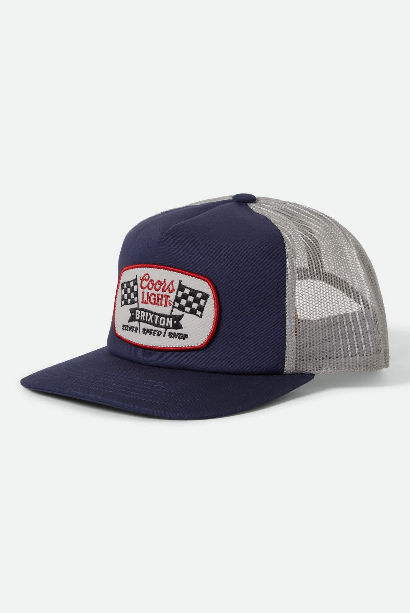Unisex Coors Light Pit Stop Trucker Hat in the color Coors Navy/Silver - Front Product View