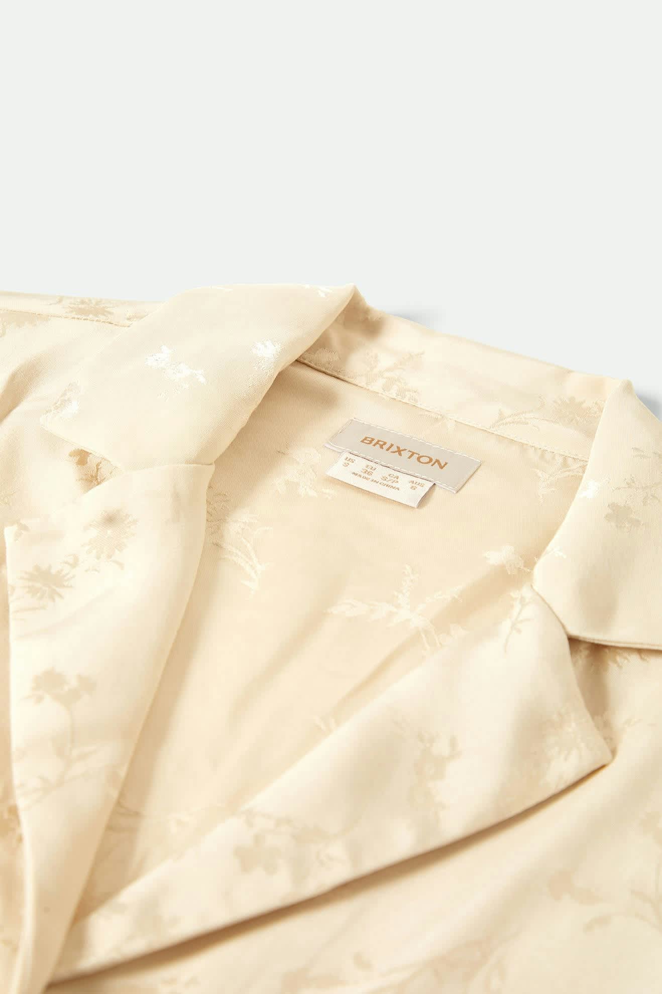 Women's Silky S/S Jacquard Button Down in the color Whitecap Floral Jacquard - Additional Laydown image