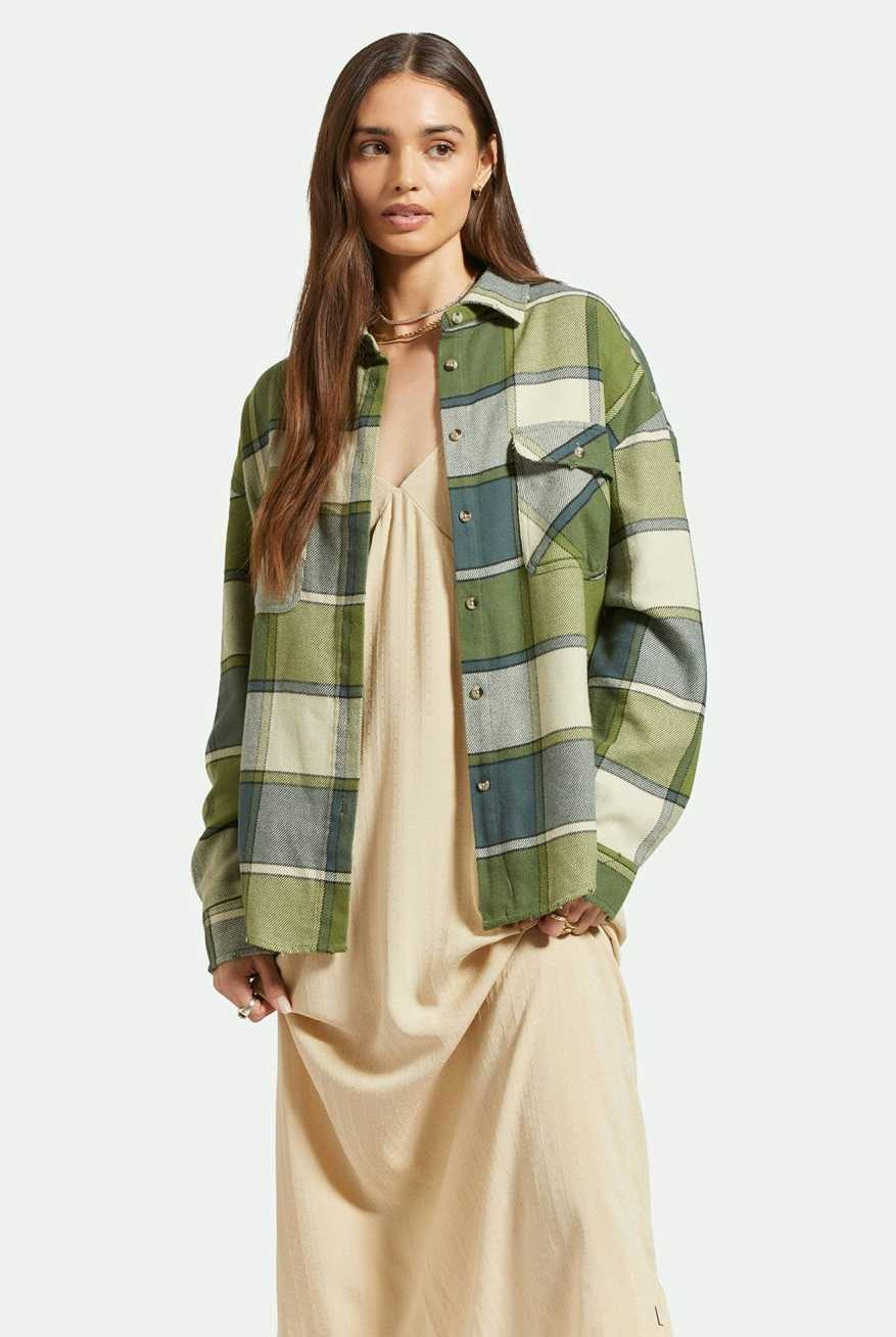 Women's Front Fit | Bowery Women's Classic L/S Flannel - Blue Mirage/Dill Plaid