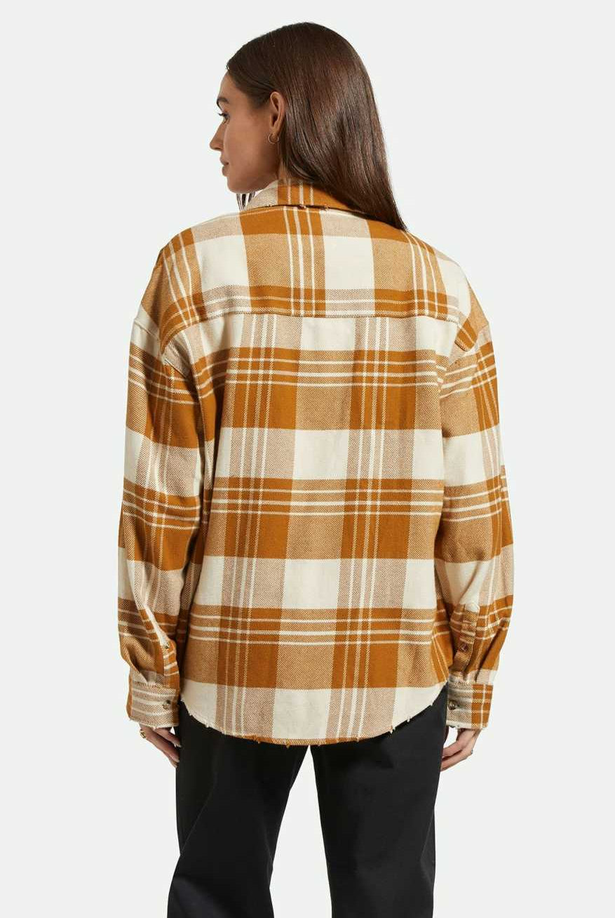 Back Fit Image | Bowery Women's Classic L/S Flannel - Washed Copper/Whitecap