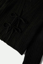 Women's Cropped Pointelle Tie Cardigan in the color Black - Additional Laydown image