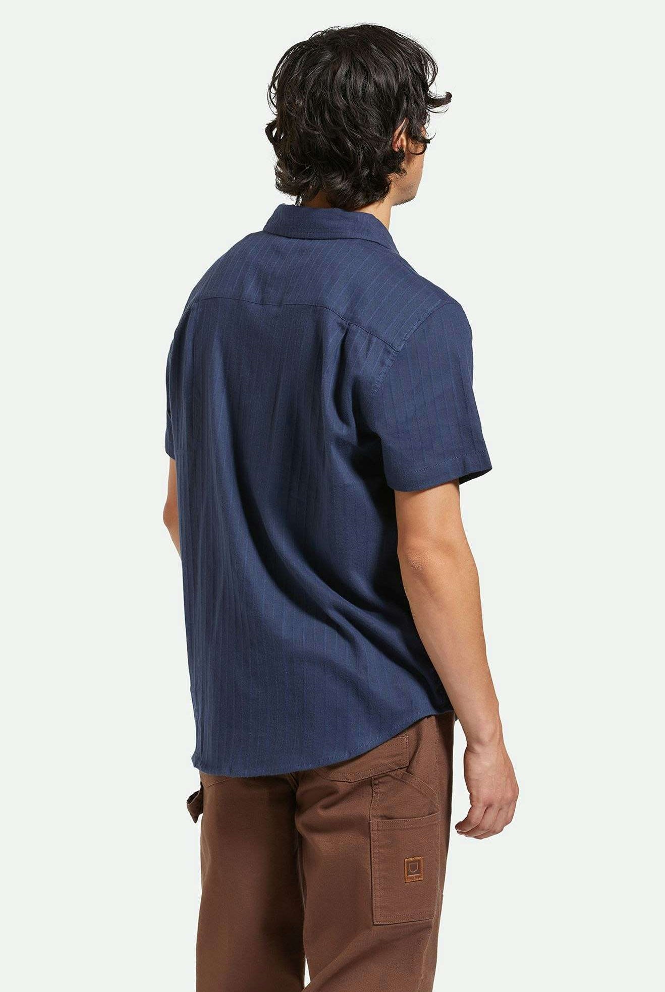 Back Fit Image | Charter Stripe S/S Woven Shirt - Washed Navy/Black