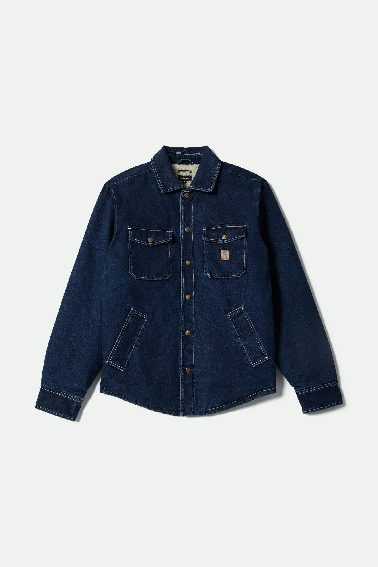 Men's Durham Sherpa Lined Jacket in the color Medium Wash Denim - Front Product View