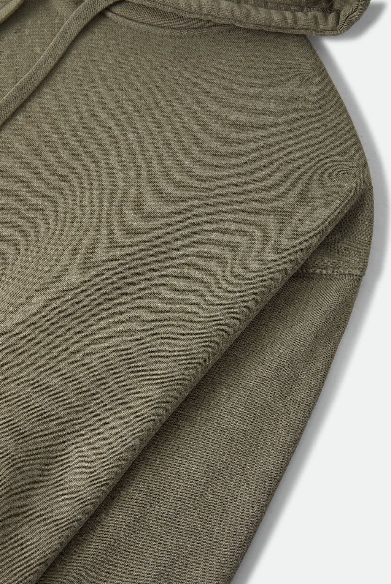 Men's Brixton Baseline Hood Fleece in the color Olive Surplus Vintage Wash - Additional Laydown image