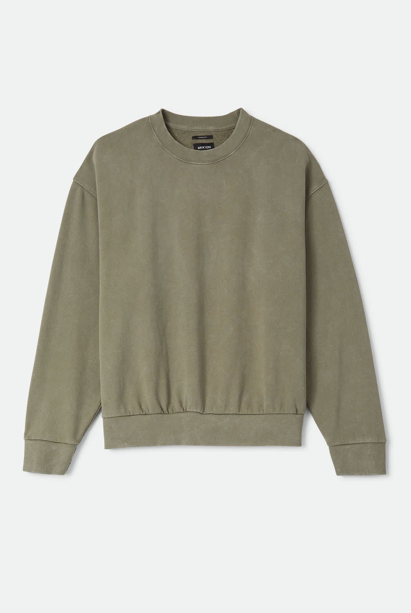 Men's Brixton Baseline Crew Fleece in the color Olive Surplus Vintage Wash - Front Product View