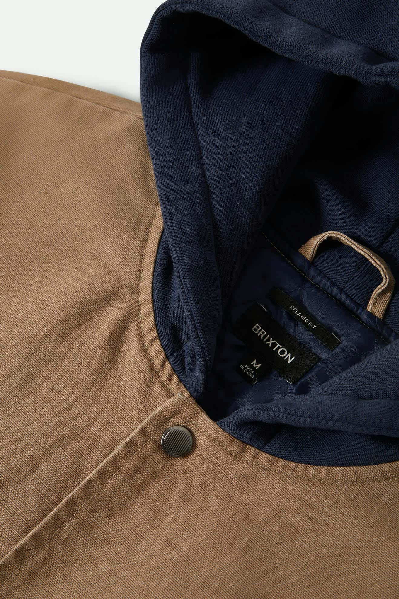 Men's Canvas Hooded Bomber Jacket in the color Khaki/Mood Indigo - Additional Laydown image