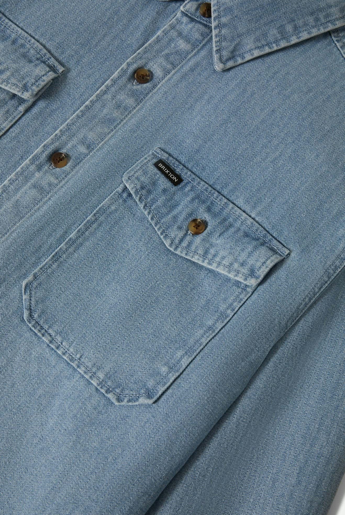 Men's Herringbone Relaxed L/S Overshirt in the color Light Wash Denim Herringbone - Additional Laydown image