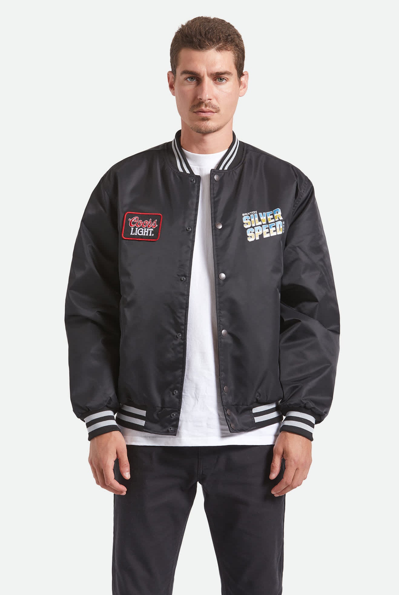 Men's Coors Light Silver Speed Shop Jacket in the color Black/Silver - Men's Back View
