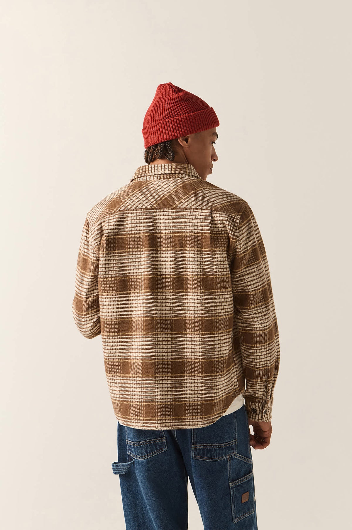 Men's Bowery Heavyweight Flannel in the color Pinecone Brown/Whitecap - Men's Back View