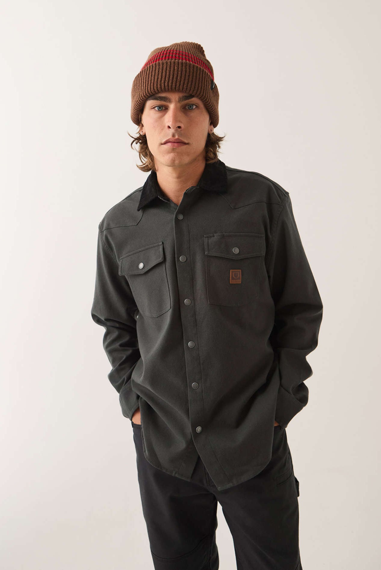 Men's Bowery Builders Ranch Performance Flannel in the color Black - Additional Fit image