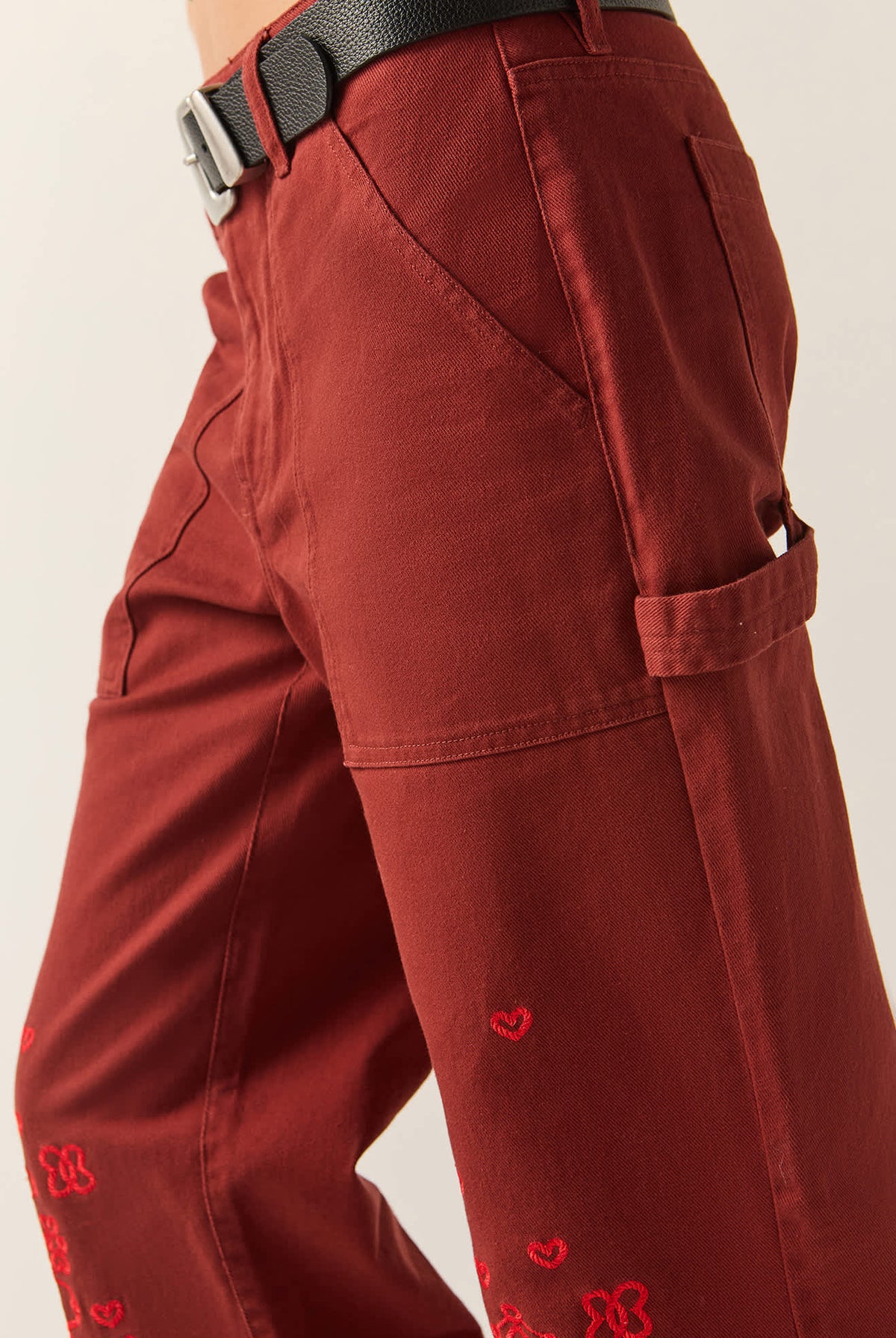 Women's Essex Embroidered Painter Pant in the color Dark Brick - Additional Fit image