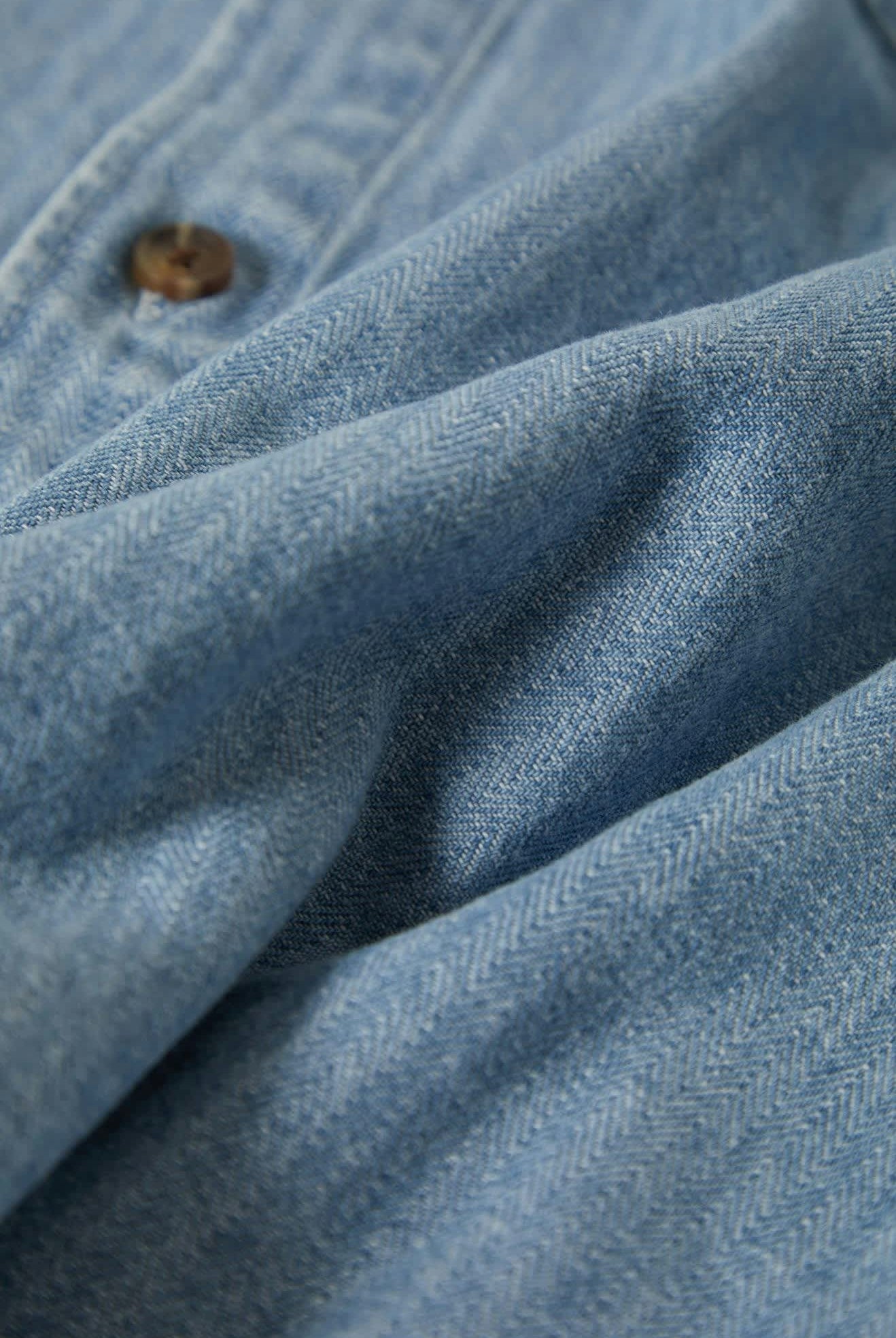 Men's Herringbone Relaxed L/S Overshirt in the color Light Wash Denim Herringbone - Additional Laydown image