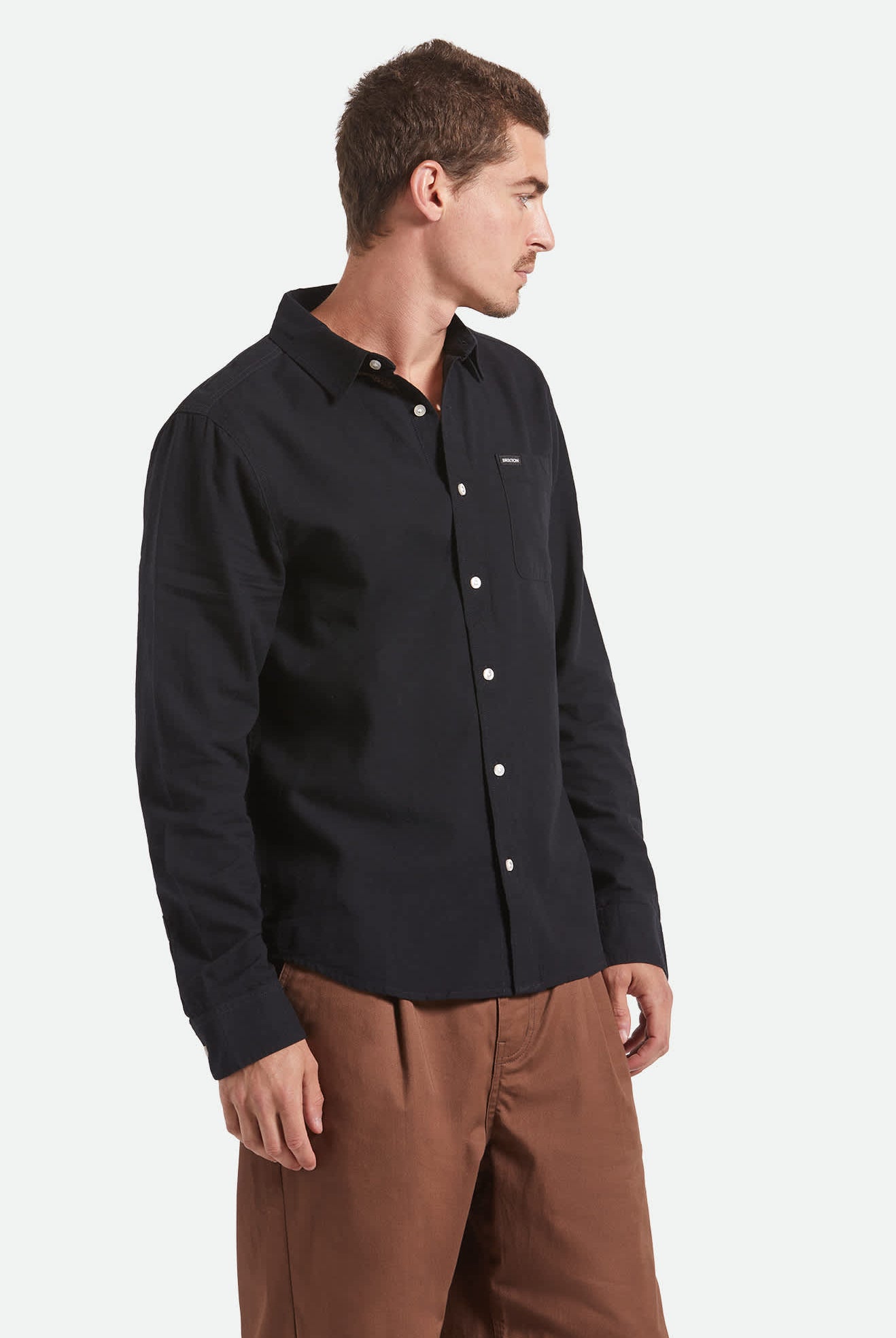 Men's Charter Long Sleeve Shirt in the color Black - Men's Side View