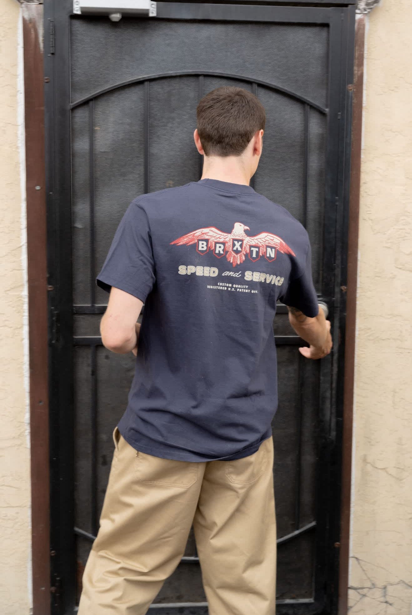 Men's Eagle Speed Shop Short Sleeve Standard T-Shirt in the color Navy - Men's Back View