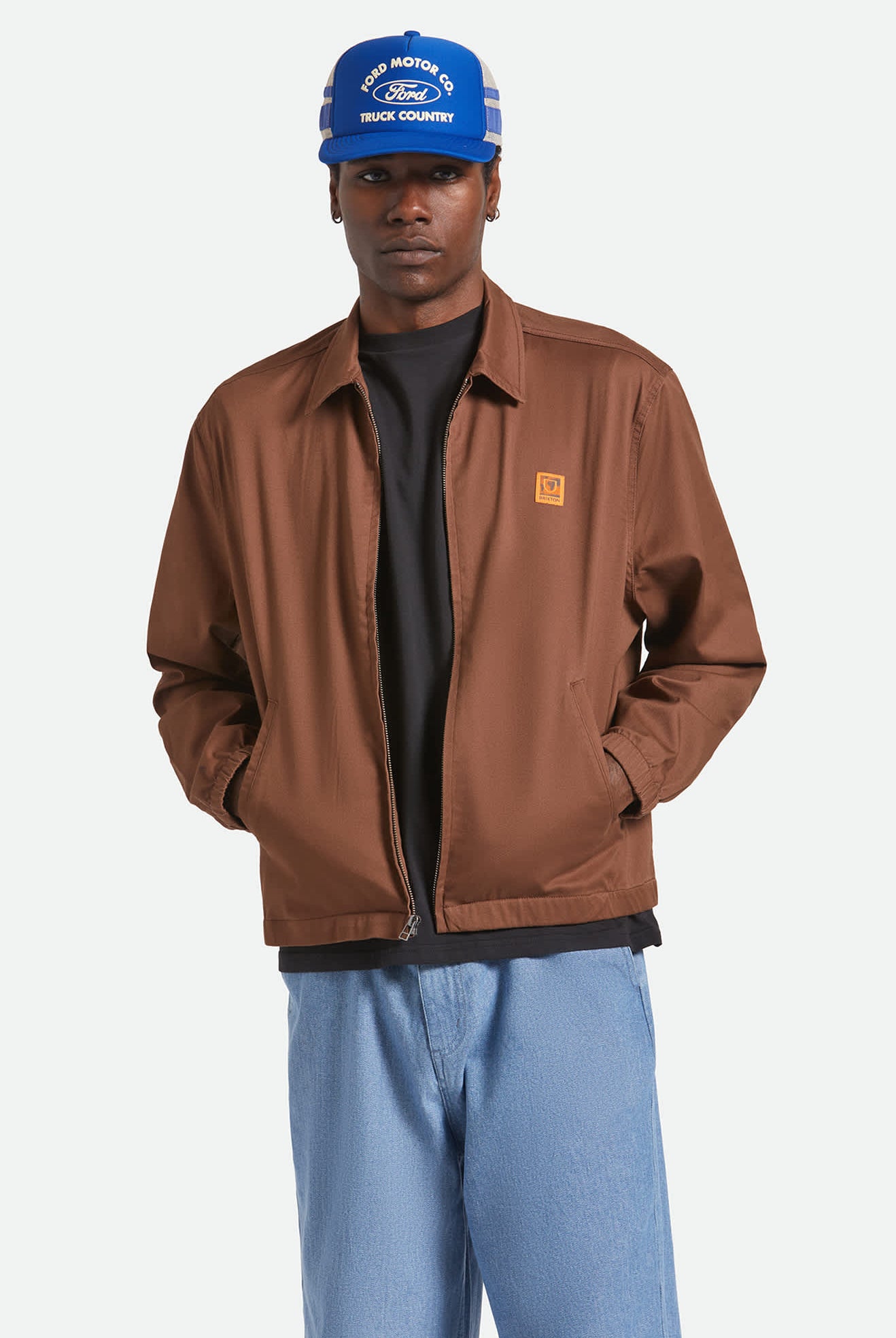 Men's Union Relaxed Harrington Jacket in the color Pinecone Brown - Men's Front View