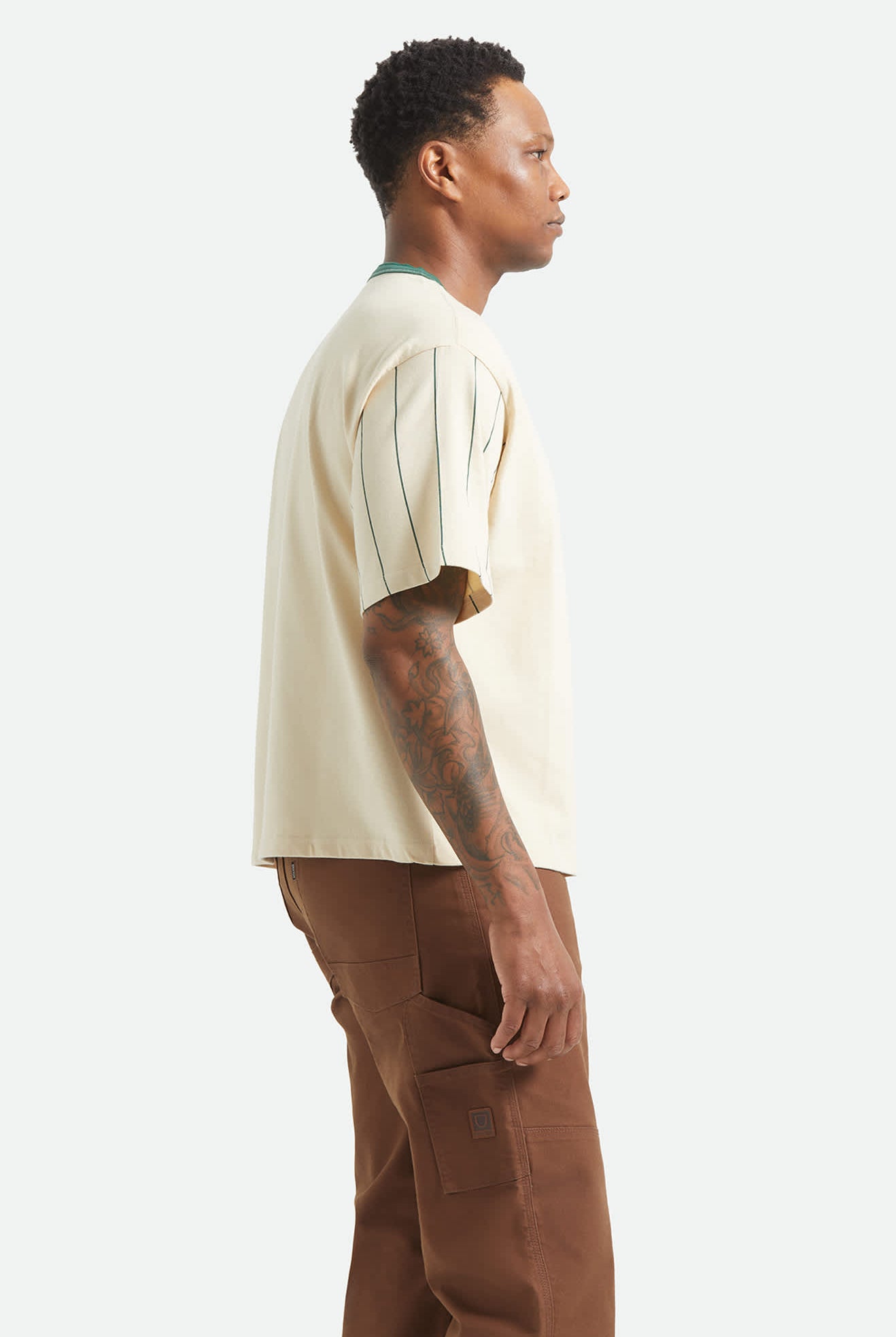 Men's Boxy Short Sleeve Baseball T-Shirt in the color Whitecap/Primal Green - Additional Fit image