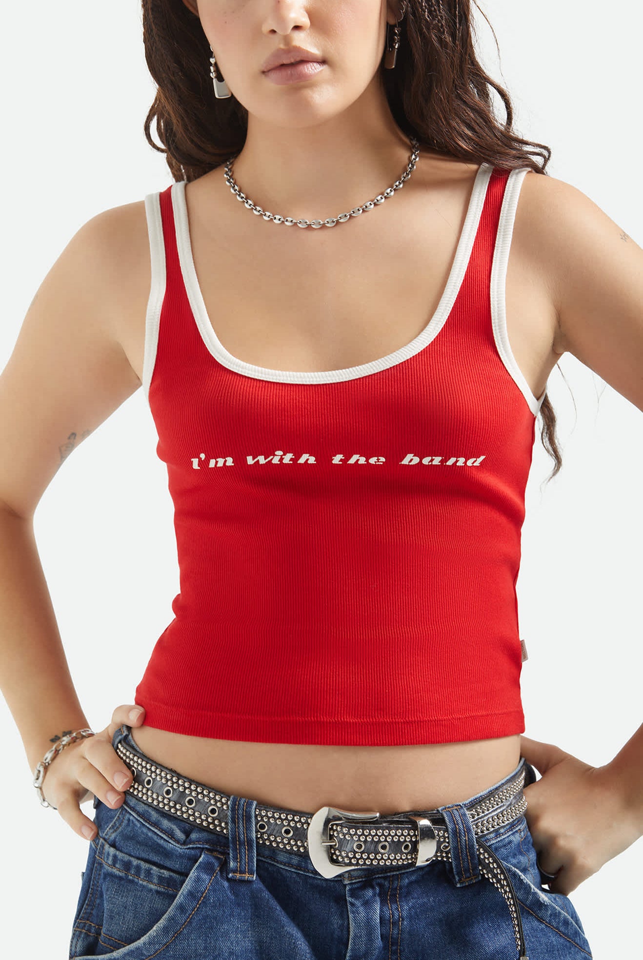 Women's I'm With The Band Ringer A-Tank in the color Adrenaline Rush - Additional Fit image