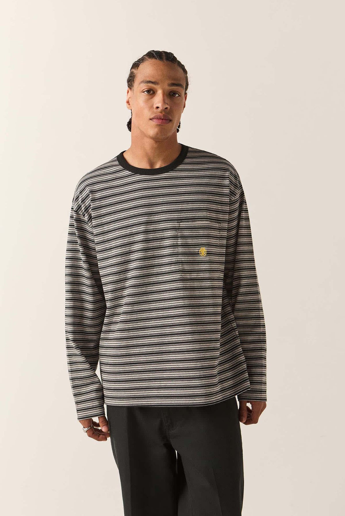 Men's Century Knit Top in the color Heather Grey Stripe - Men's Front View