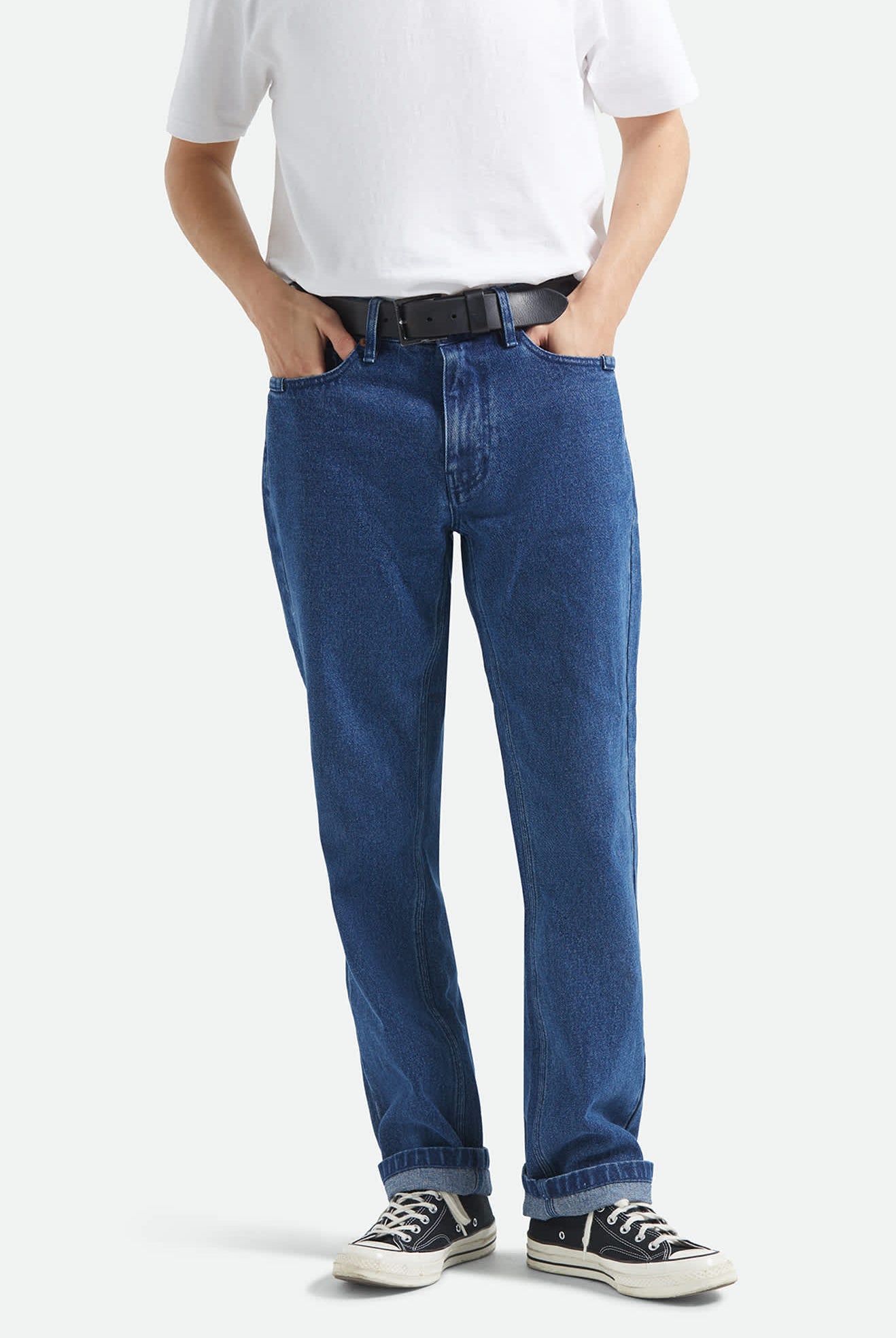 Men's Builders 5-Pocket Pant in the color Medium Wash Denim - Men's Front View