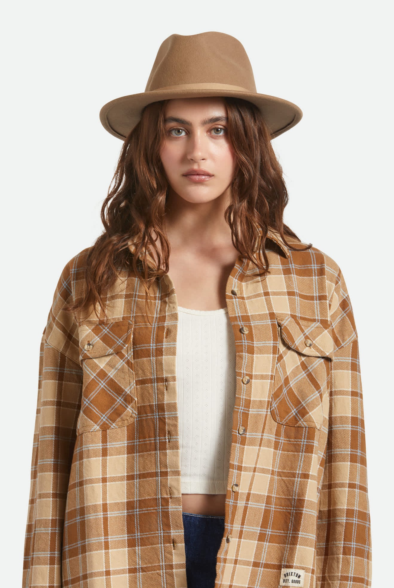 Unisex Messer Packable Fedora in the color Khaki/Khaki - Women's Front View