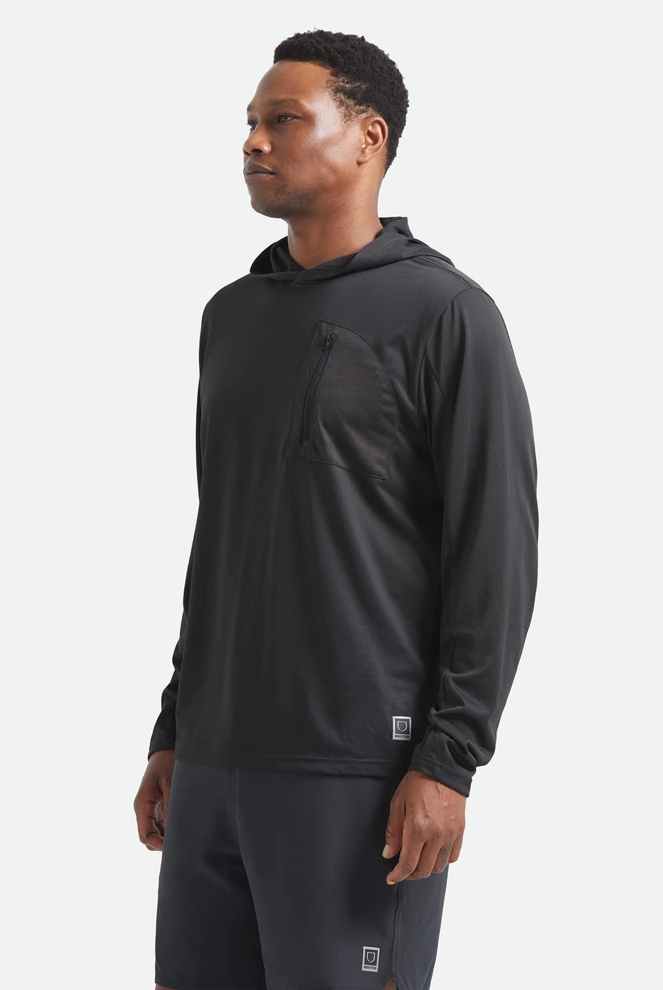Men's Journey Long Sleeve Sun Hoodie in the color Black - Men's Side View
