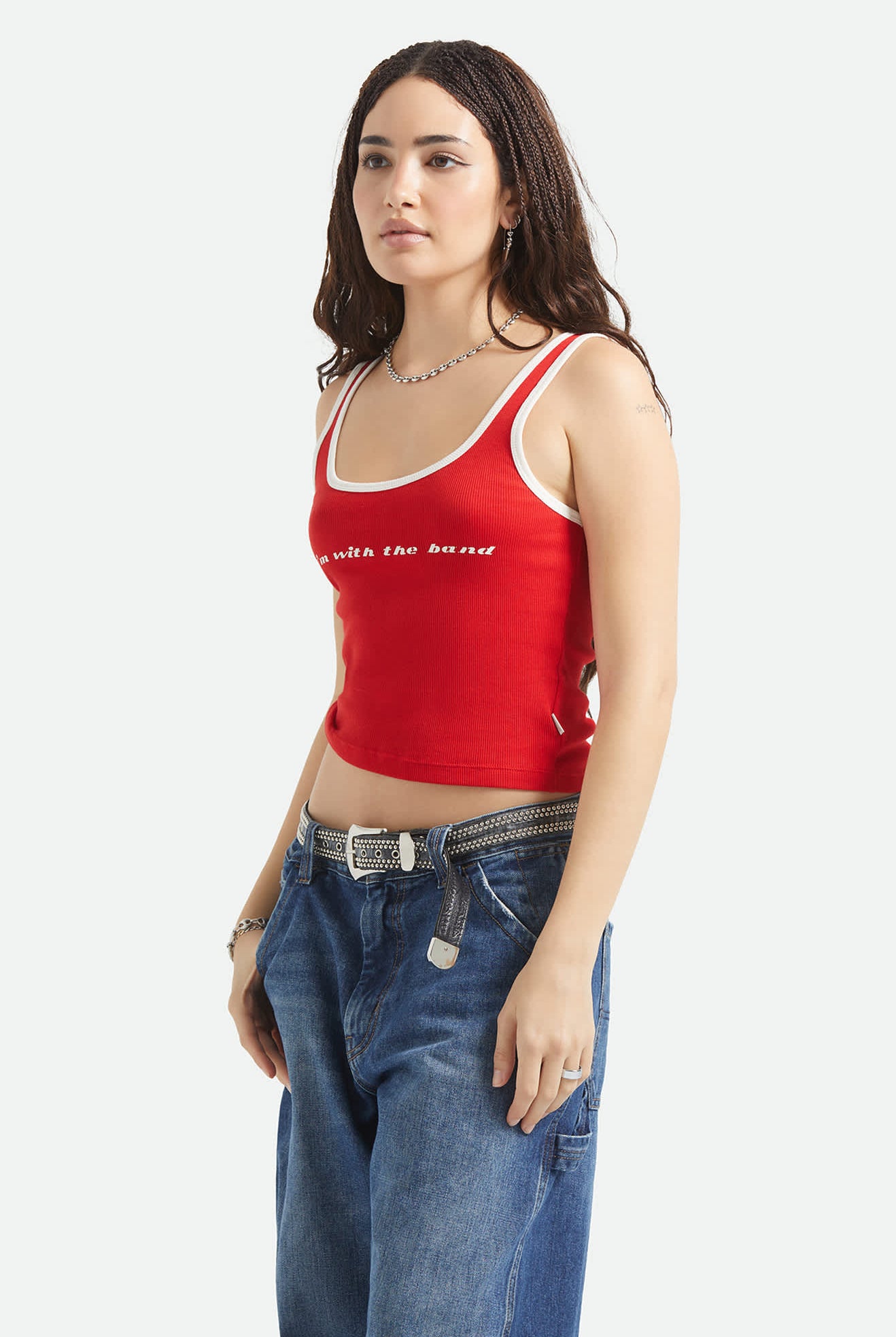 Women's I'm With The Band Ringer A-Tank in the color Adrenaline Rush - Additional Fit image