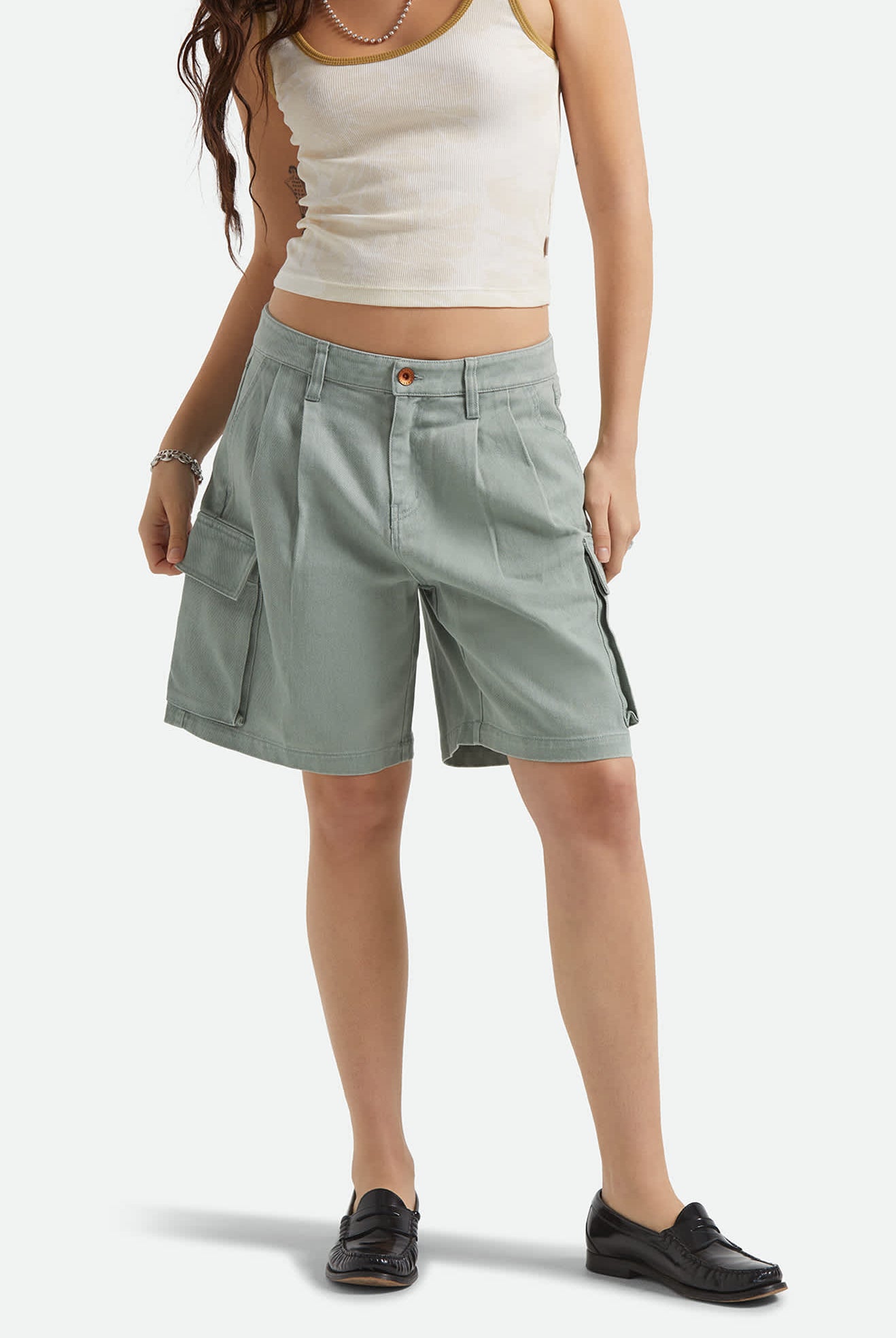 Women's The Alba Baggy Carpenter Short in the color Washed Sage Green - Women's Front View