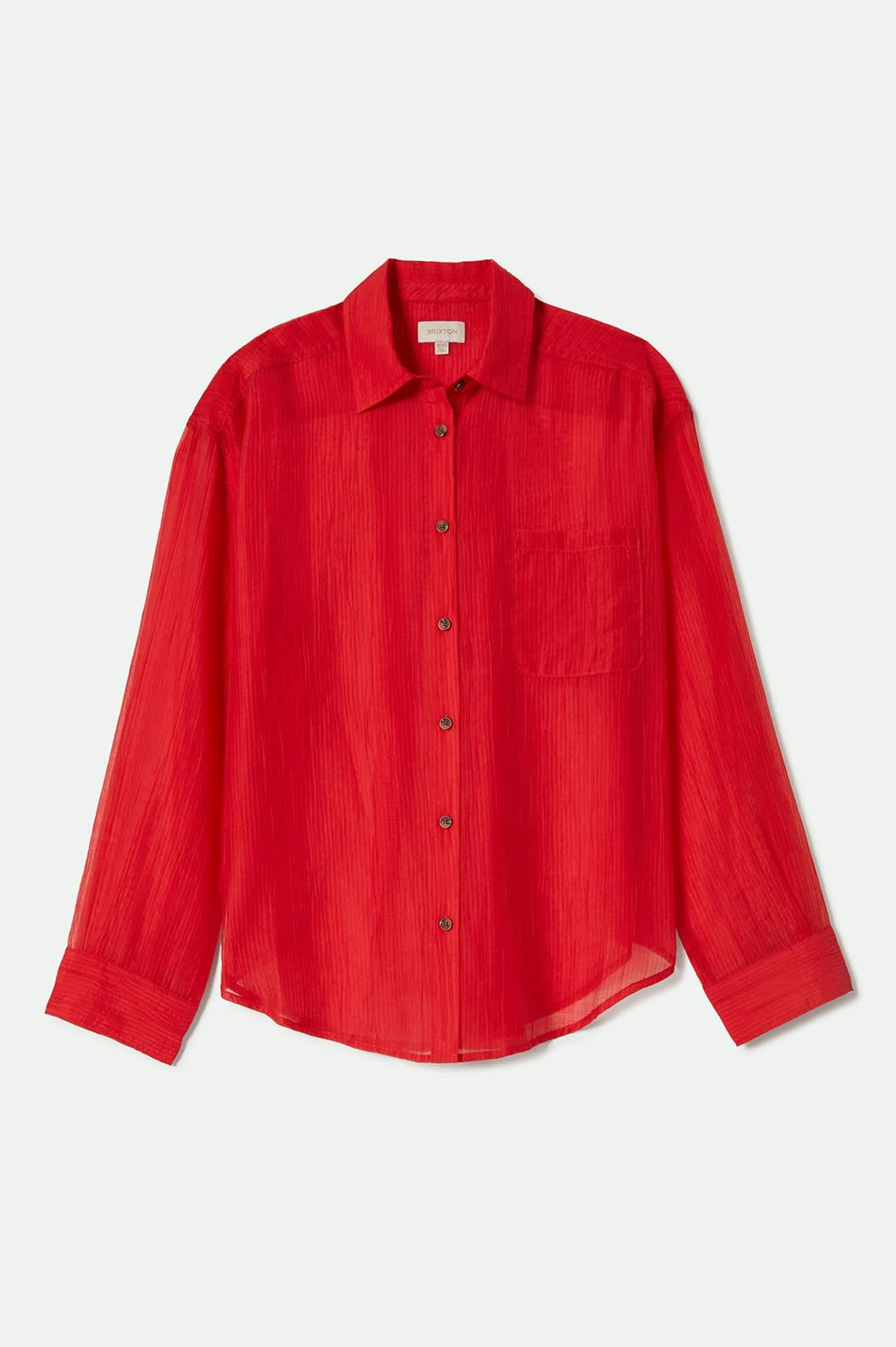 Women's East Side Boxy L/S Button Down in the color Crimson - Front Product View