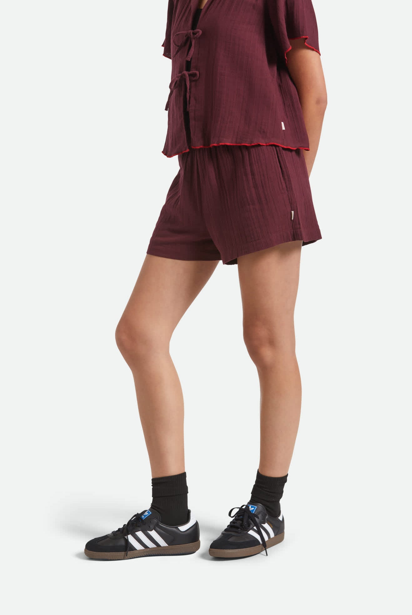 Women's Wandering Short in the color Port - Women's Side View