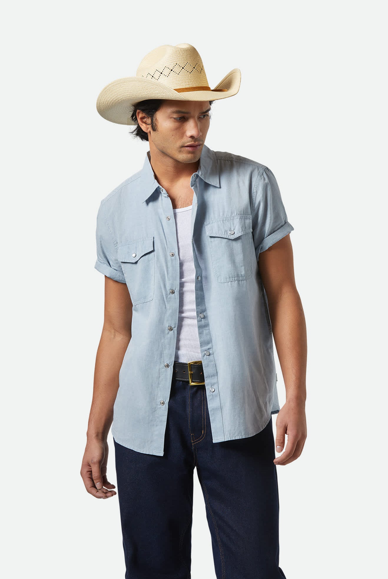 Men's Wayne Western S/S Shirt in the color Medium Blue - Men's Front View
