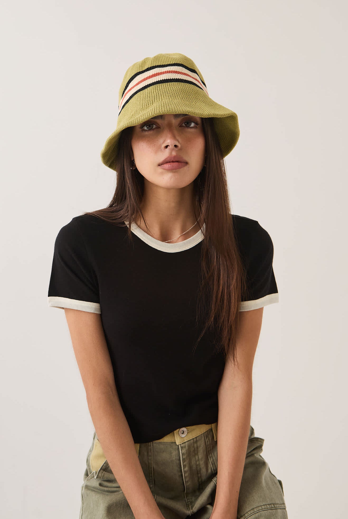 Unisex Redding Knit Packable Hat in the color Green Multi Stripe - Women's Front View