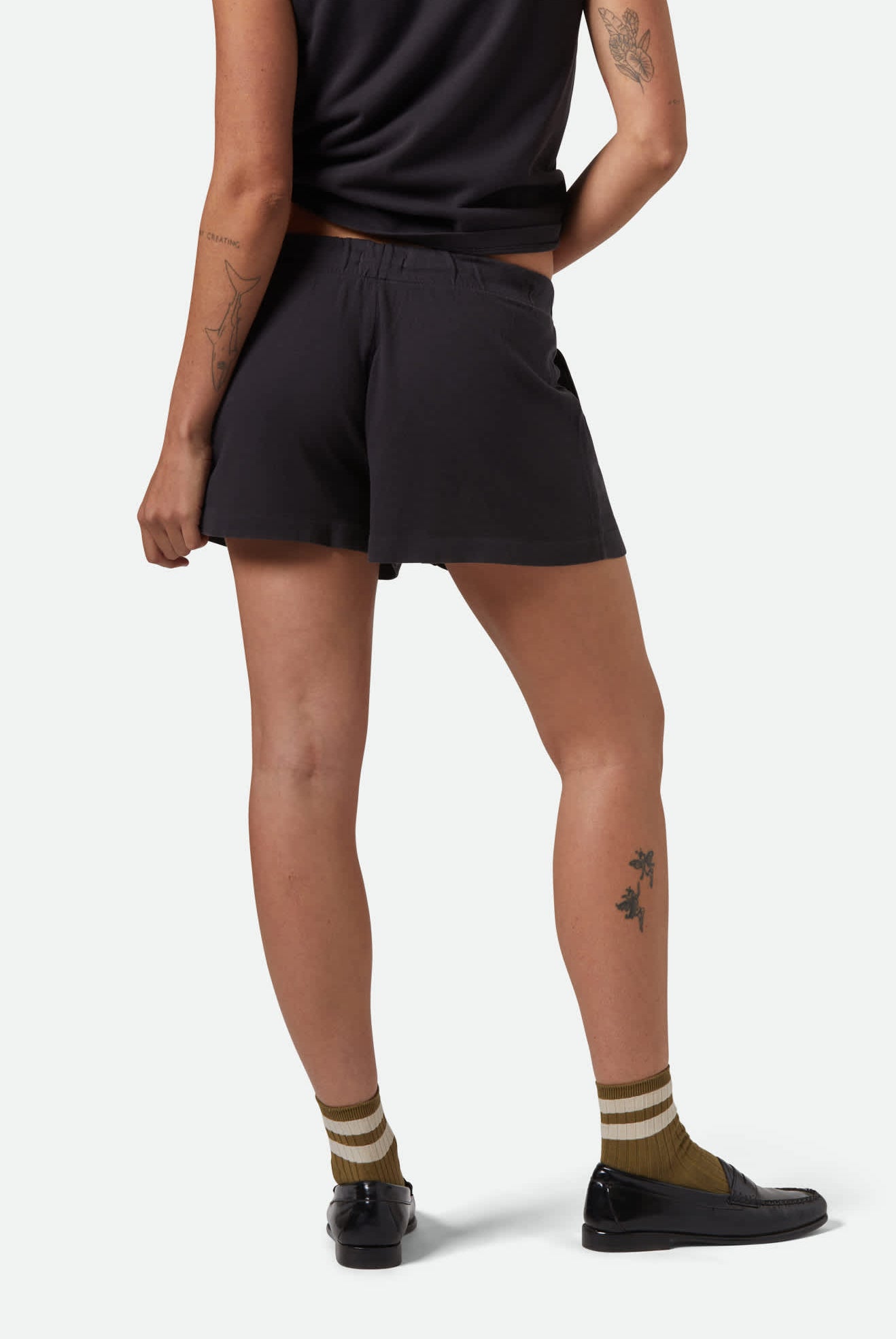 Women's Carefree Organic Garment Dyed Lounge Short in the color Black - Women's Back View