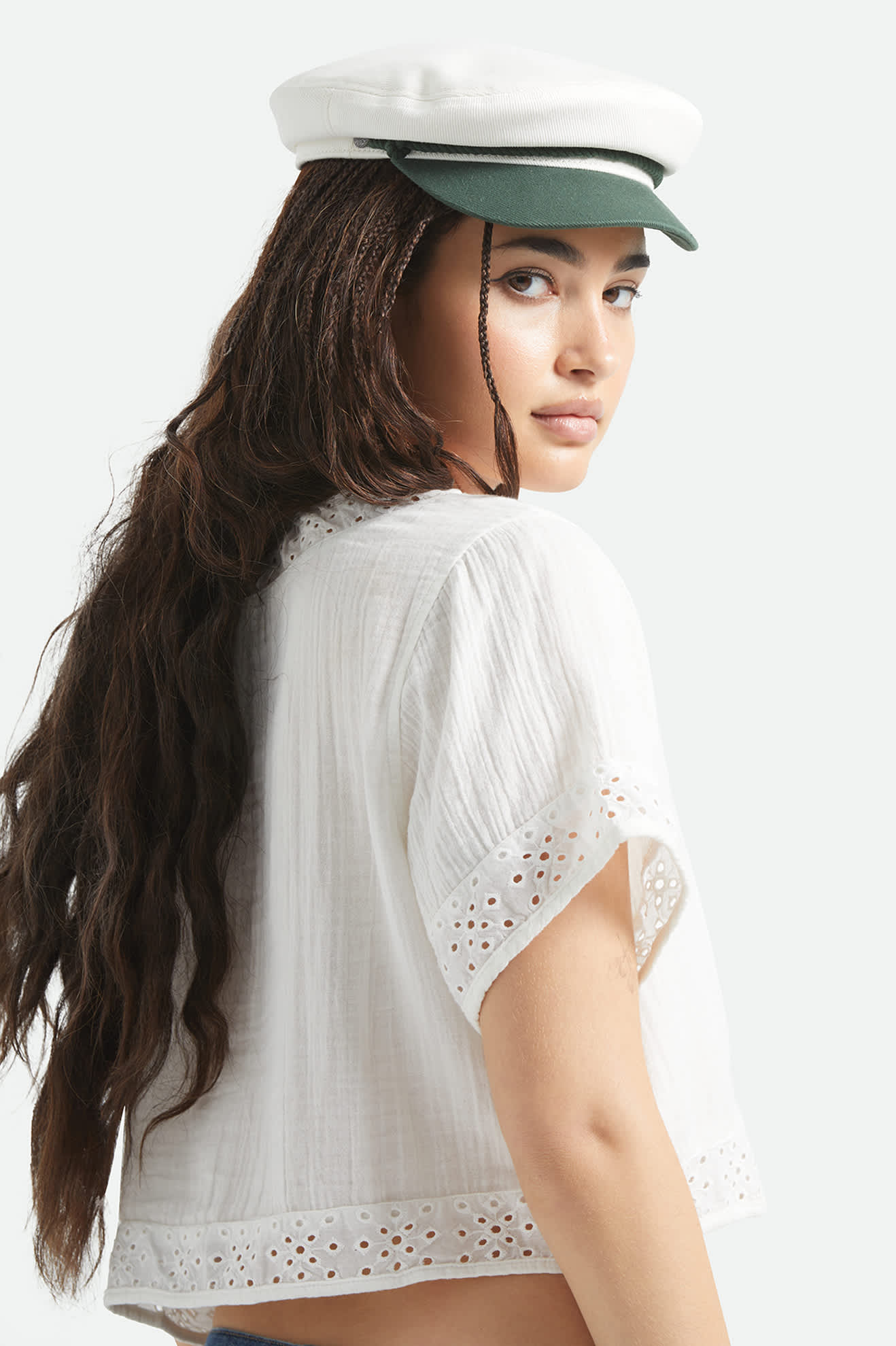 Women's Fiddler Fisherman Cap in the color Primal Green/Whitecap - Women's Back View