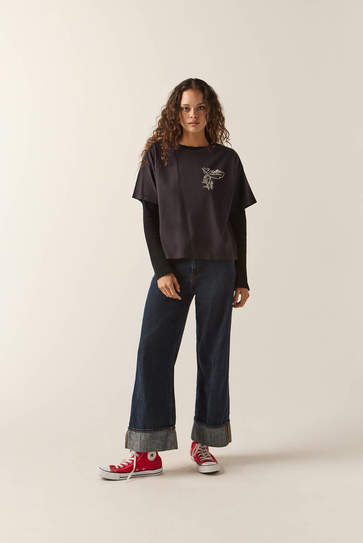 Women's Rodeo Trailors Boxy Crop T-Shirt in the color Black - Women's Front View