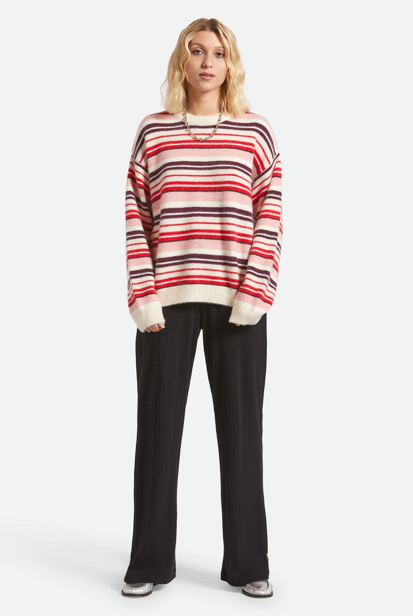 Women's Cozy Crew Sweater in the color Multi Stripe - Women's Back View