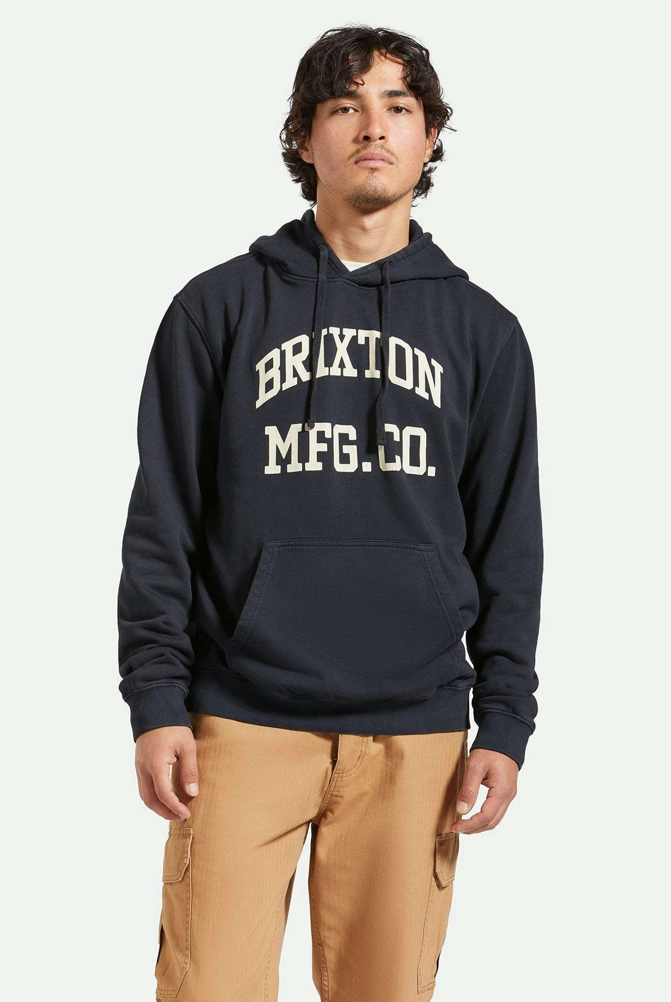Men's Fit, front | Varsity Broken In Hoodie - Black Worn Wash