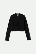 Women's Cropped Pointelle Tie Cardigan in the color Black - Front Product View