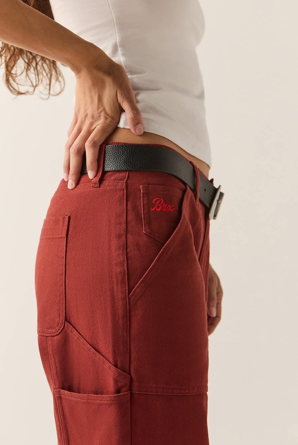 Women's Essex Embroidered Painter Pant in the color Dark Brick - Women's Side View