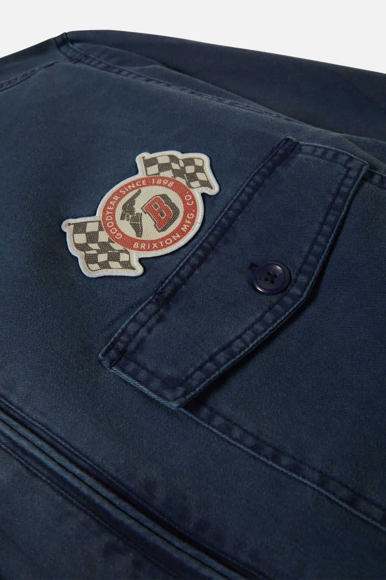 Men's Goodyear Trademark Lightweight Coaches Jacket in the color Washed Navy - Additional Laydown image