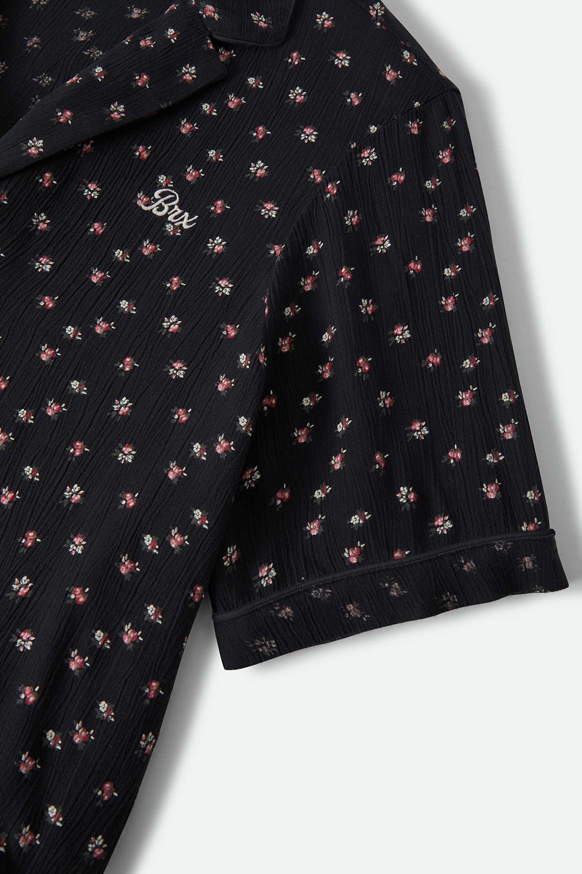 Women's Silky Bowling Button Down Shirt in the color Black Ditsy Floral - Additional Laydown image