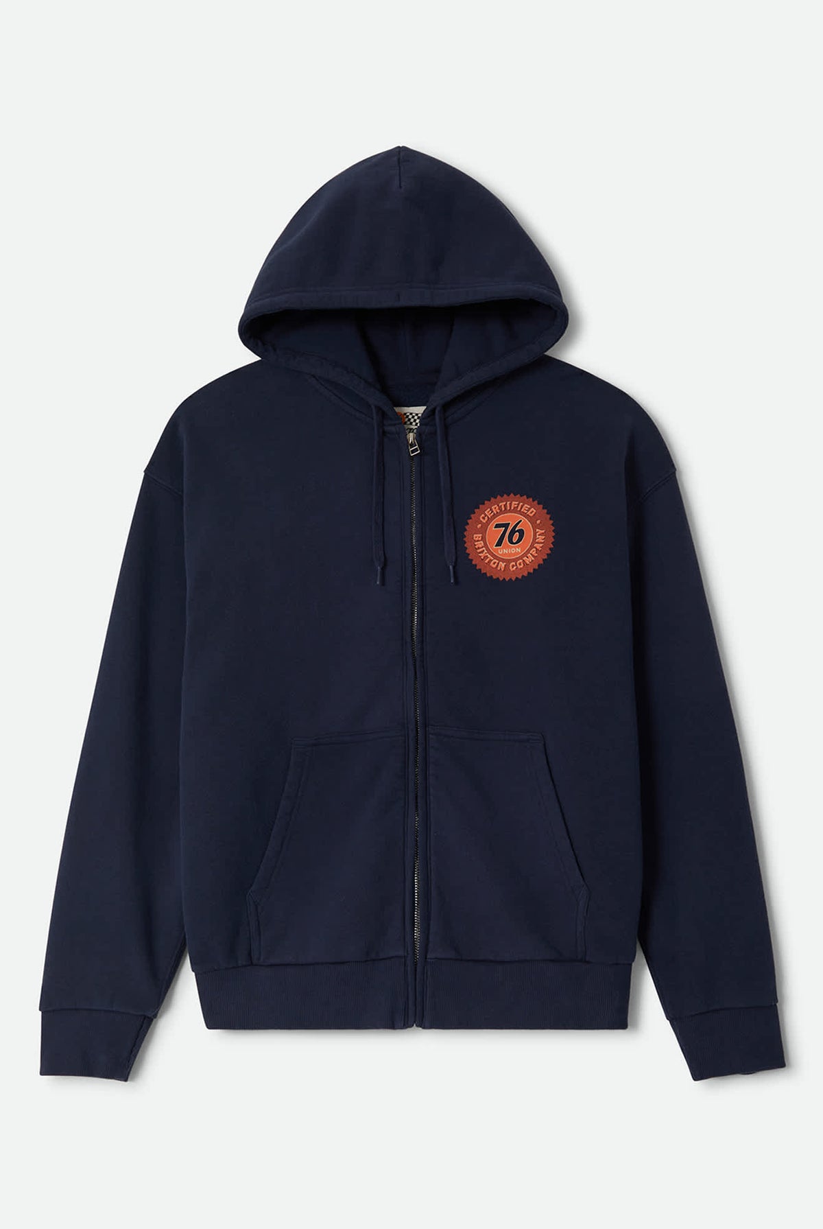 Men's 76 Certified Full Zip Hoodie in the color Washed Navy - Front Product View