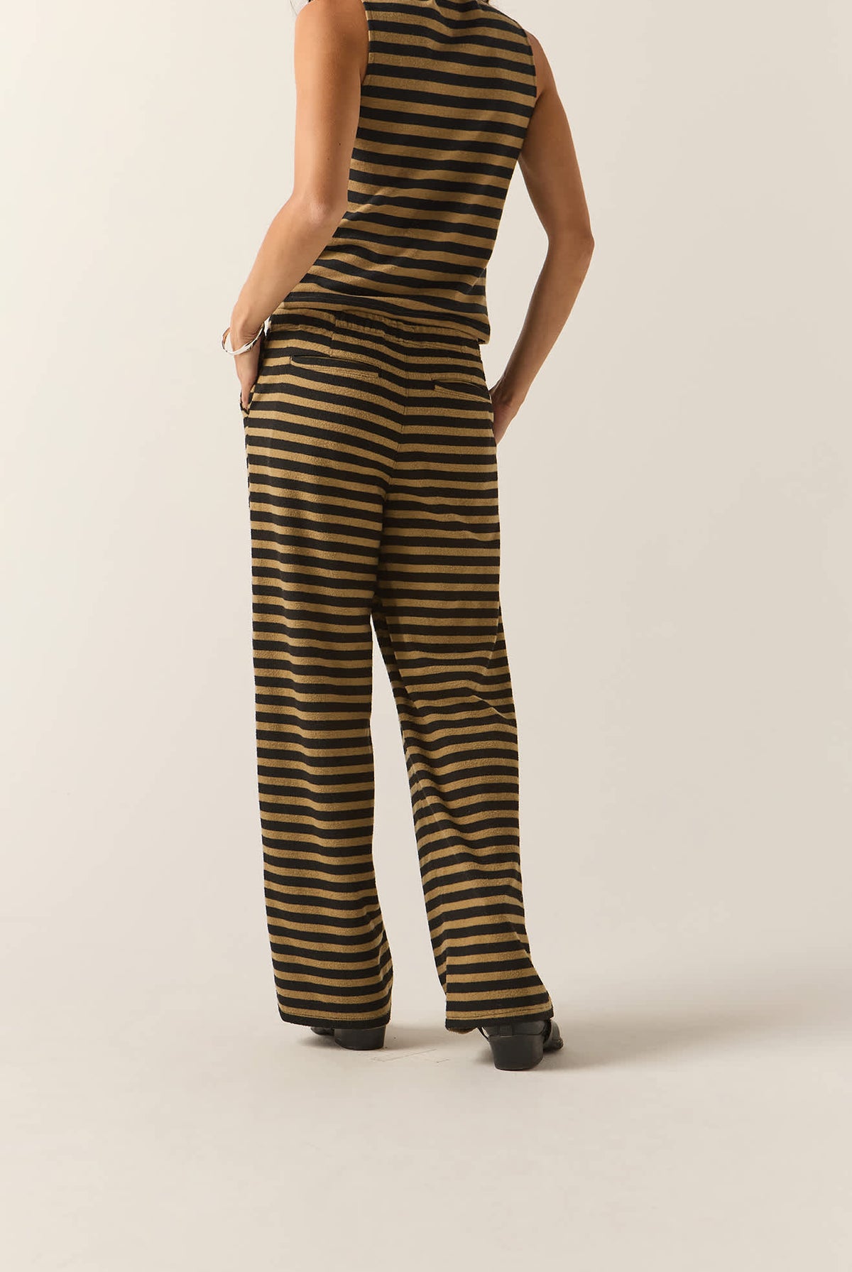 Women's The Audrey Knit Trouser Pant in the color Washed Black/Khaki Stripe - Additional Fit image