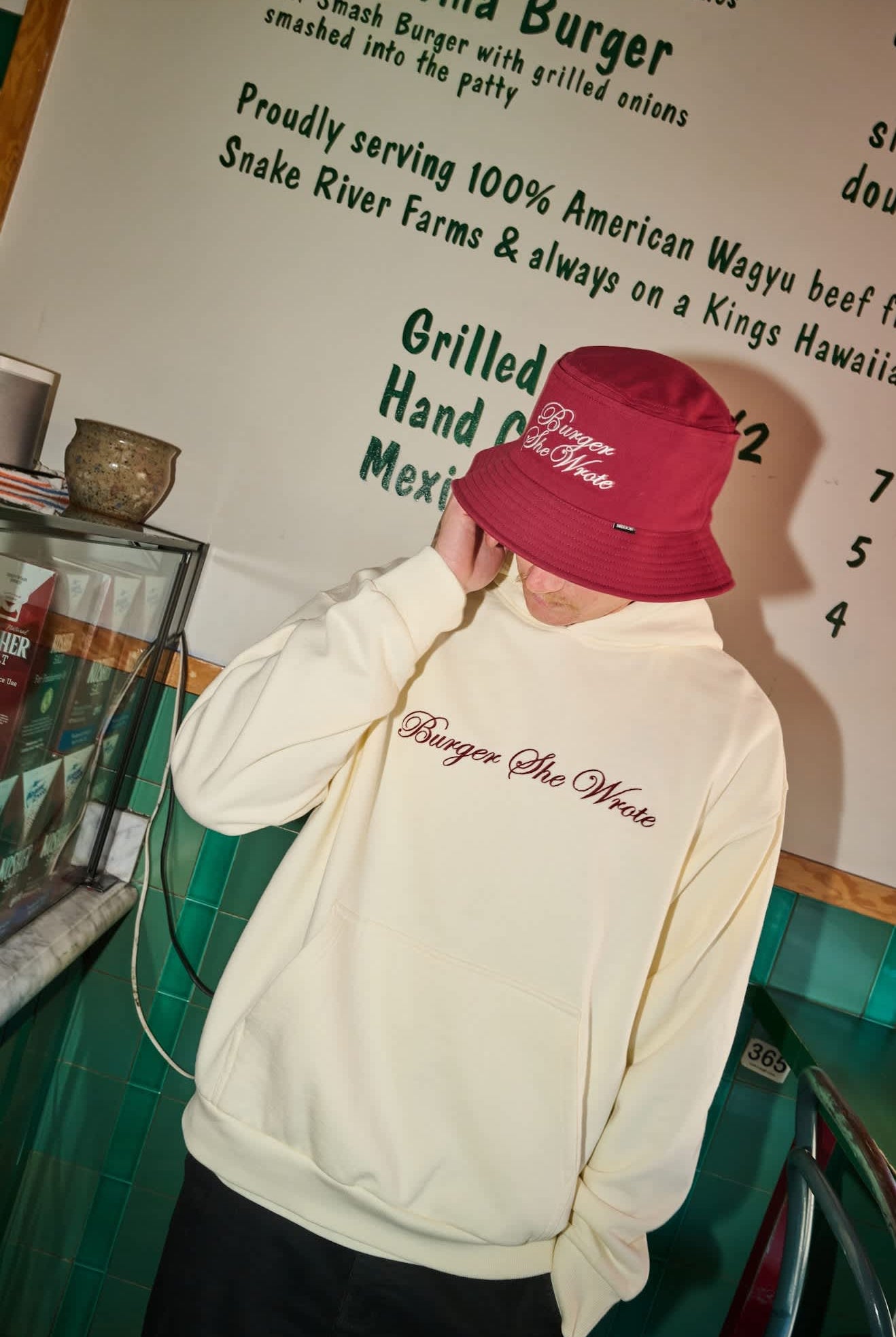 Unisex Burger She Wrote Bucket Hat in the color Burgundy - Men's Lifestyle image