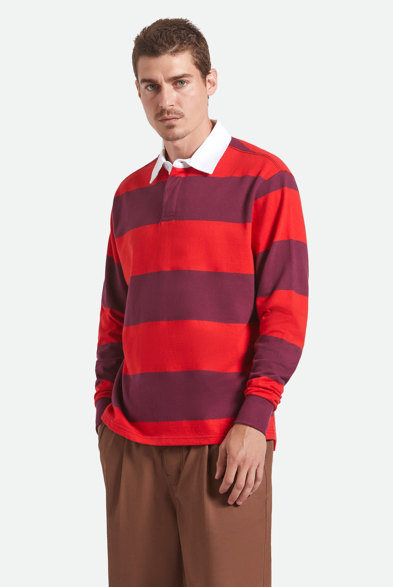 Men's Union Heavyweight Rugby Polo in the color Adrenaline Rush/Port - Men's Front View