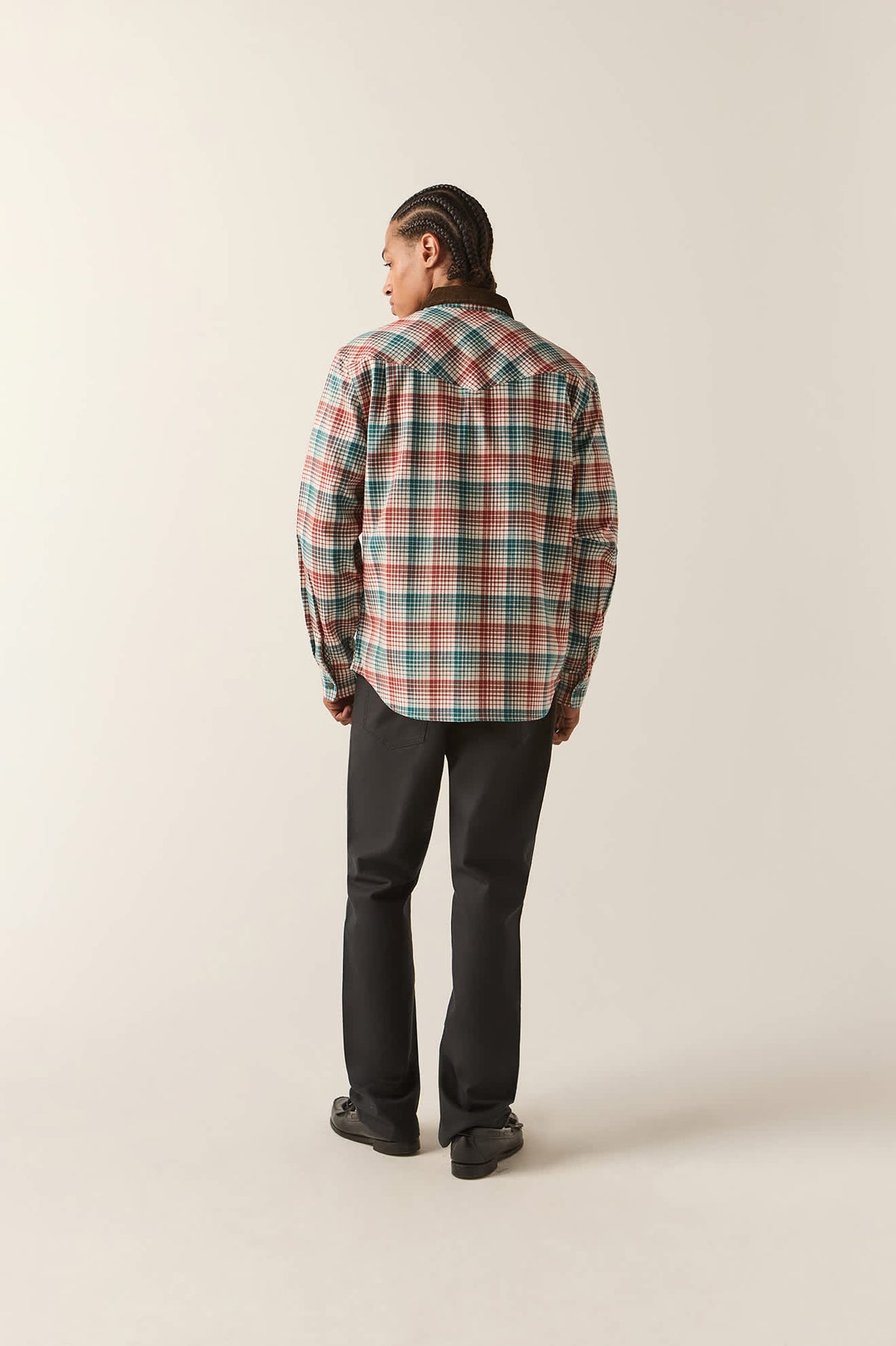 Men's Bowery Builders Ranch Performance Flannel in the color Ultra Marine/Dark Brick - Additional Fit image