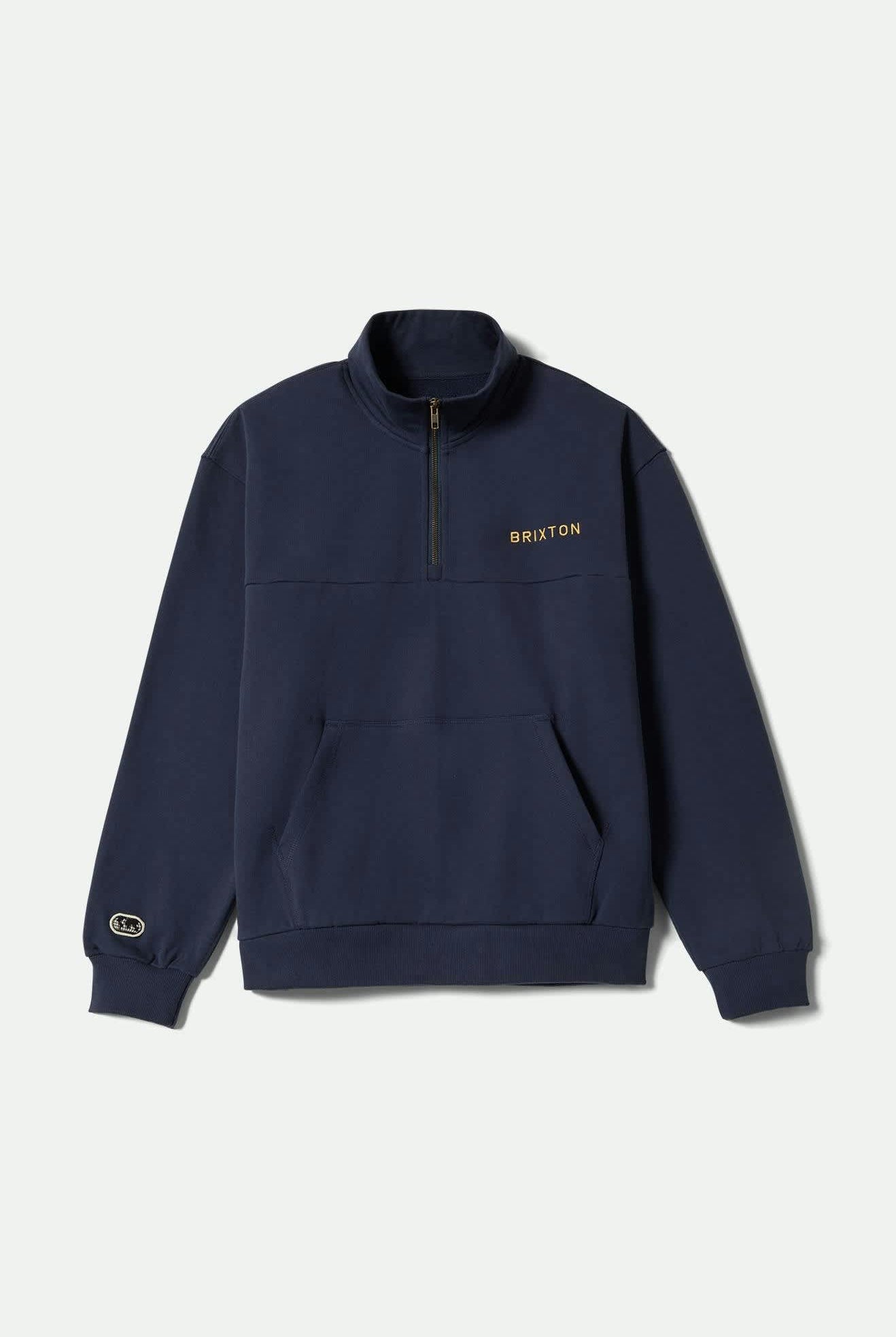 Men's Embroidered Heavyweight Half Zip in the color Mood Indigo - Front Product View