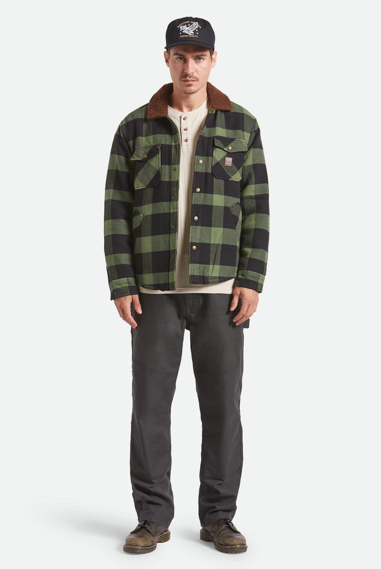 Men's Durham Sherpa Lined Jacket in the color Black/Wild Green Flannel - Additional Fit image